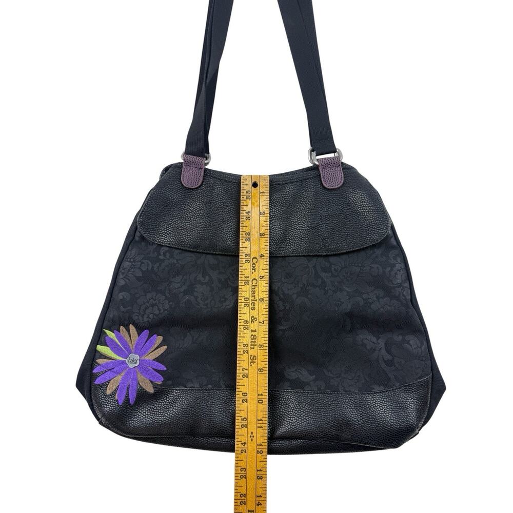 HAIKU Laptop Satchel Tote Purple Flower Black Shoulder Bag Large Leather Purse - Picture 14 of 16
